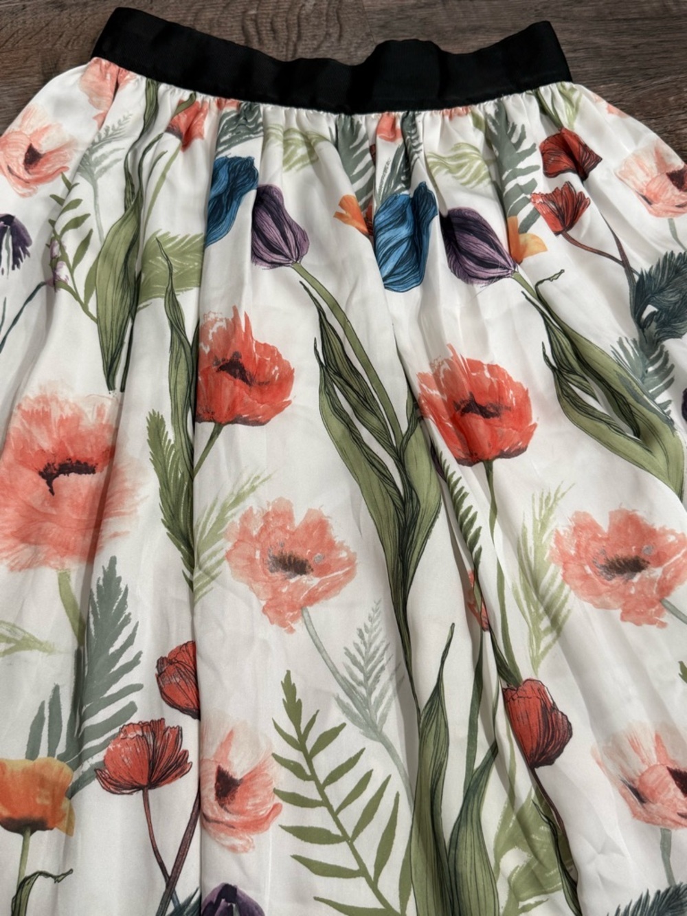 H&M Floral Pleated A-Line Skirt White Multicolor Size 6 - Picture 3 of 6